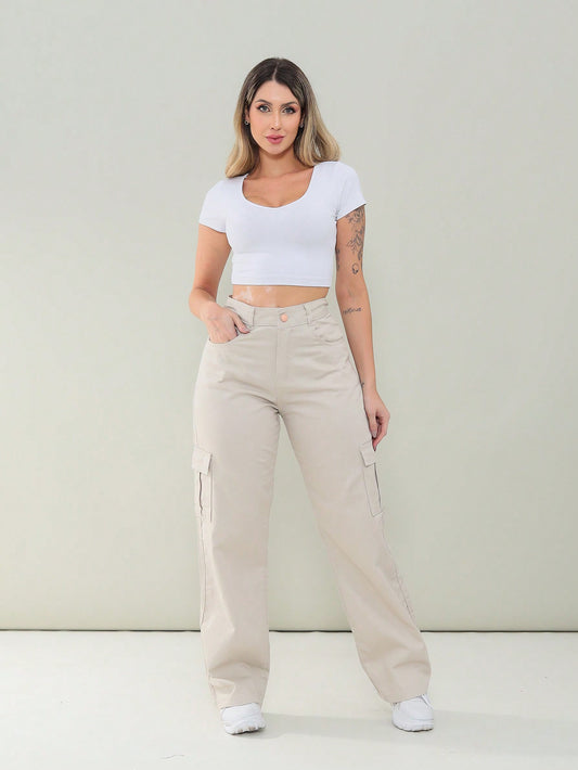 Calça Feminina Pantalona Cargo Moça Moderna