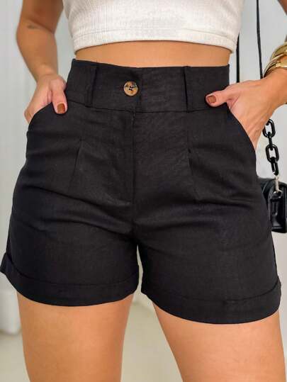 Short de Linho/ Bolso Faca Moça Moderna